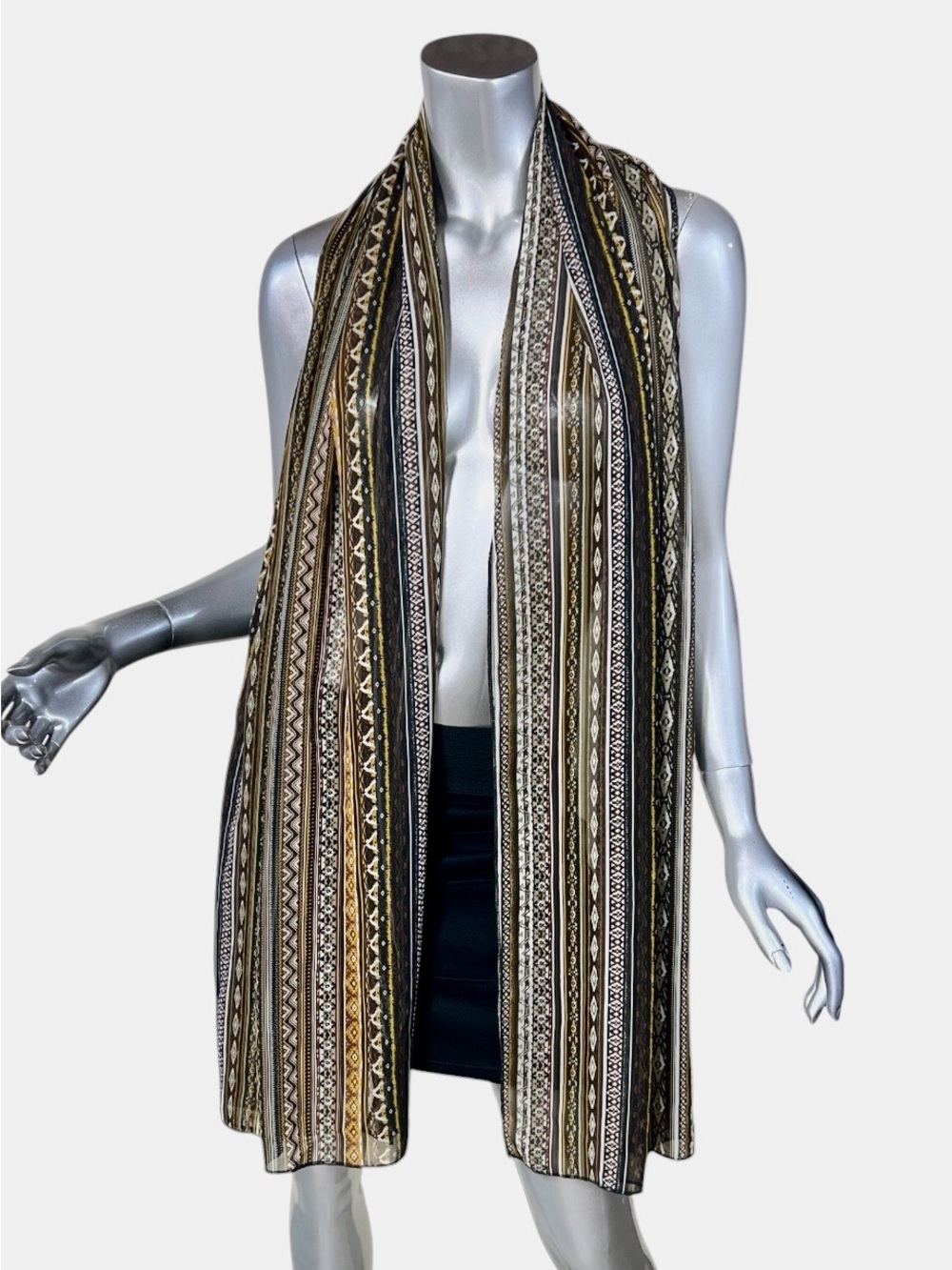 Aquarius Long Large Scarf Geometric Boho Print Semi Sheer 27”x79”
